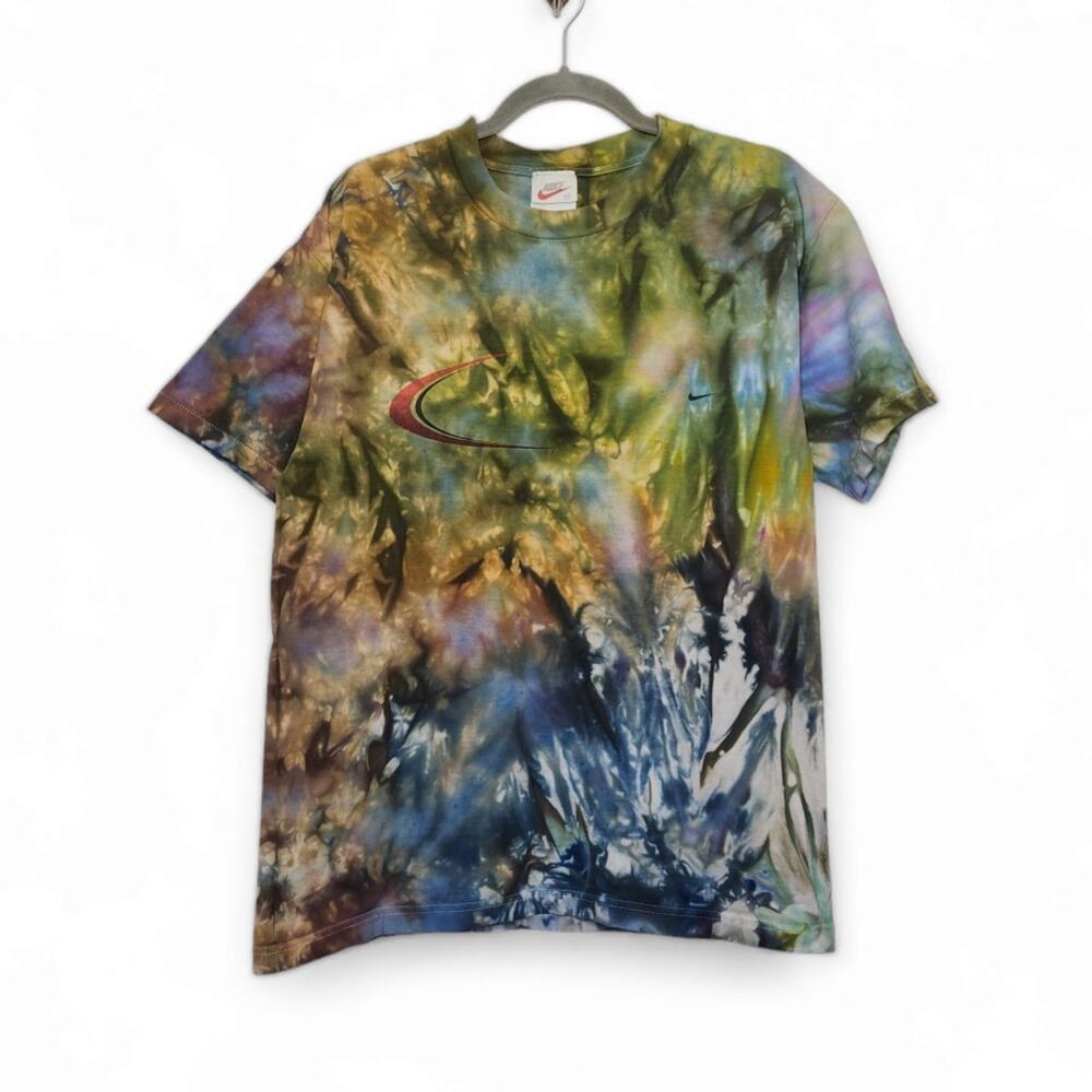 Vintage Nike Swim Custom SNOW Tie Dye Single Stitch Shirt Nature Earth Medium